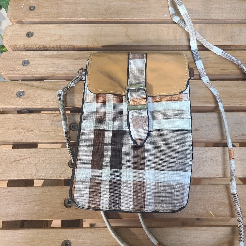 Elegant Plaid Crossbody Bag with Tan Flap
